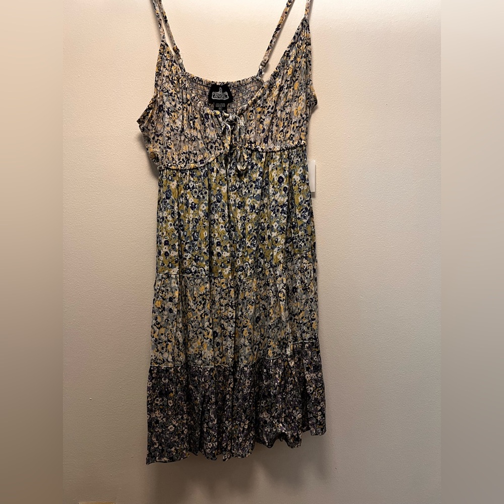 Angie Floral Tie-Front Dress in Blue and Yellow